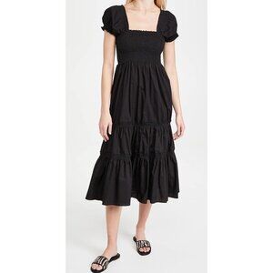 O.P.T Square Neck Black Smocked Maxi Dress Puff Sleeve Sz S‎